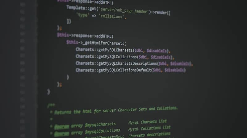 Code editor window showing PHP source code with syntax highlighting on a dark background