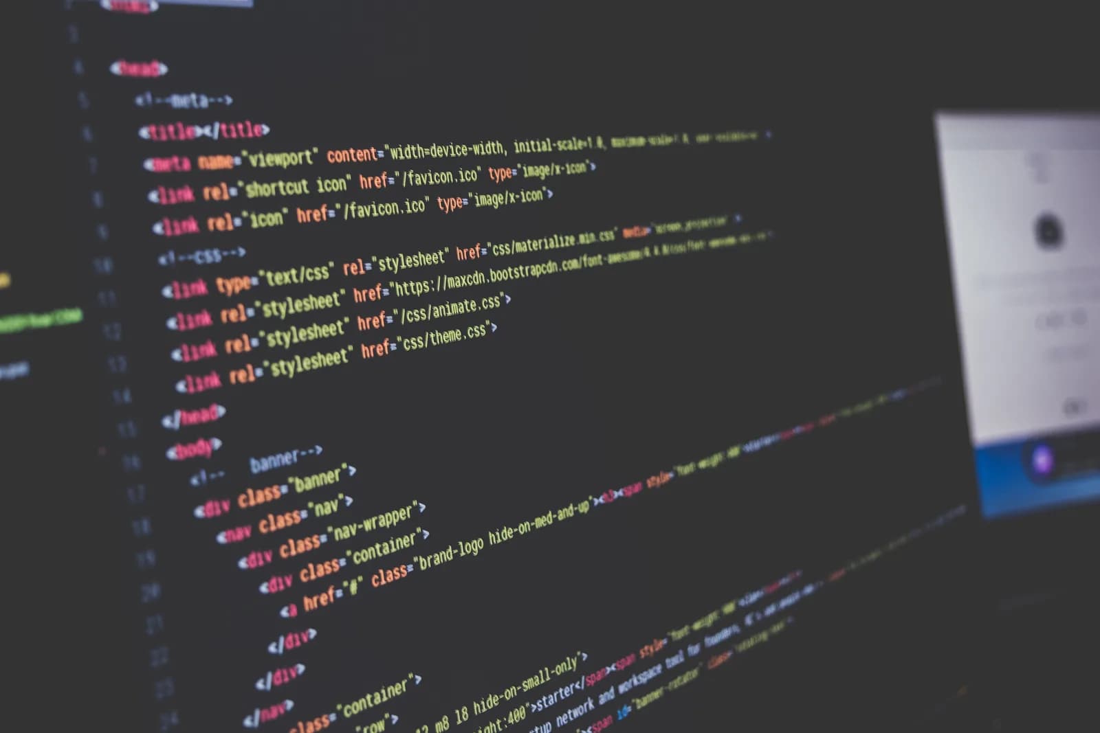 Close-up of a screen showing CSS code in a dark-themed code editor