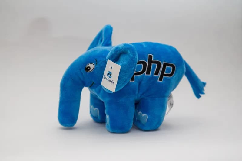Blue plush elephant toy, the PHP community mascot known as the elePHPant