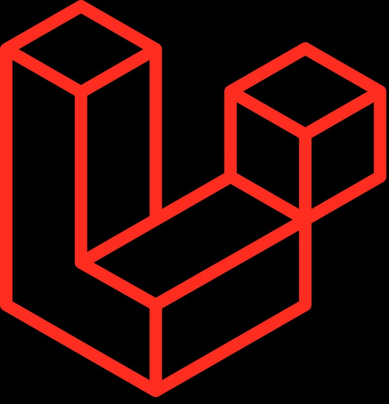 Laravel logo, a red outline of stacked isometric cubes forming an L shape