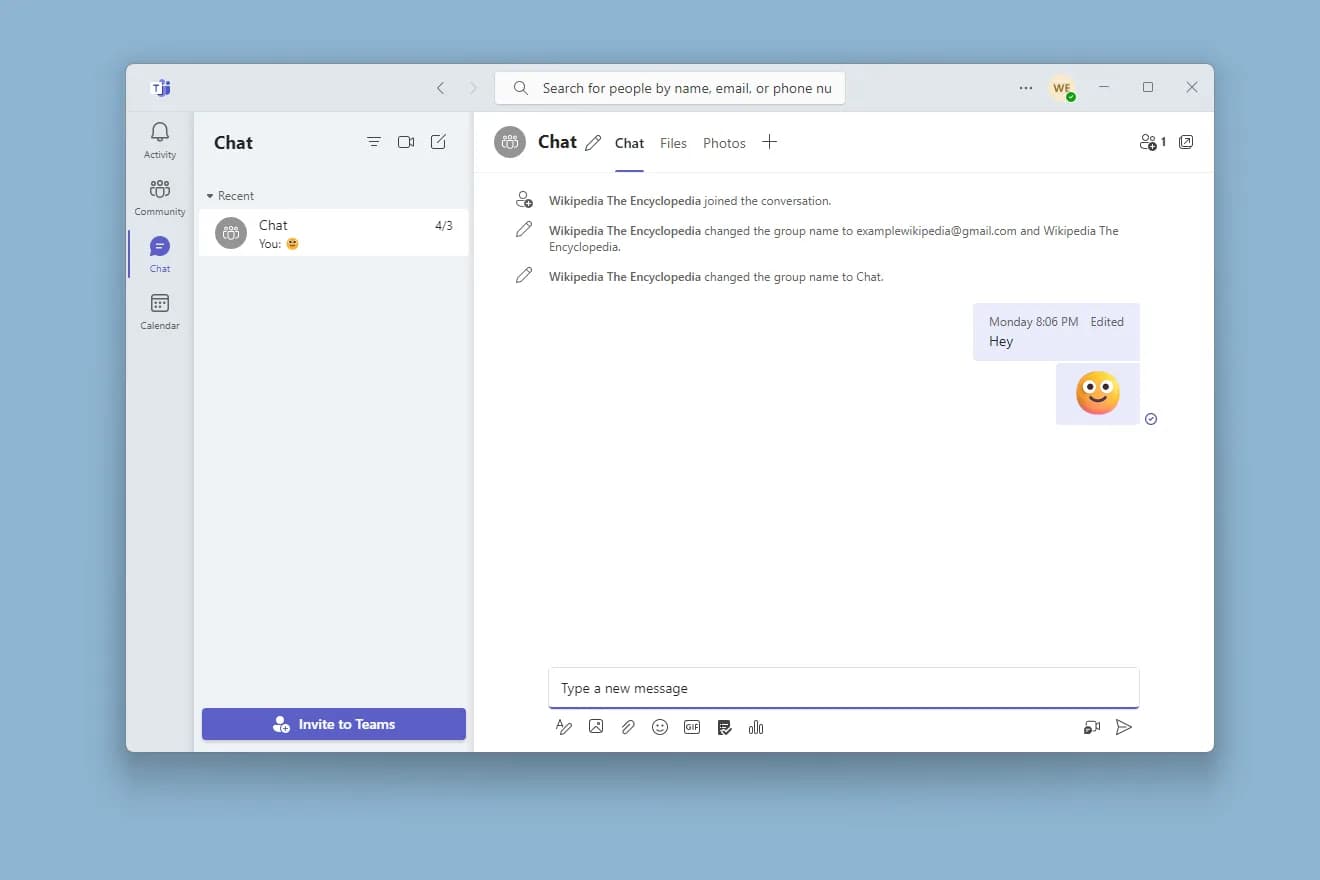 Microsoft Teams chat window in the web app.