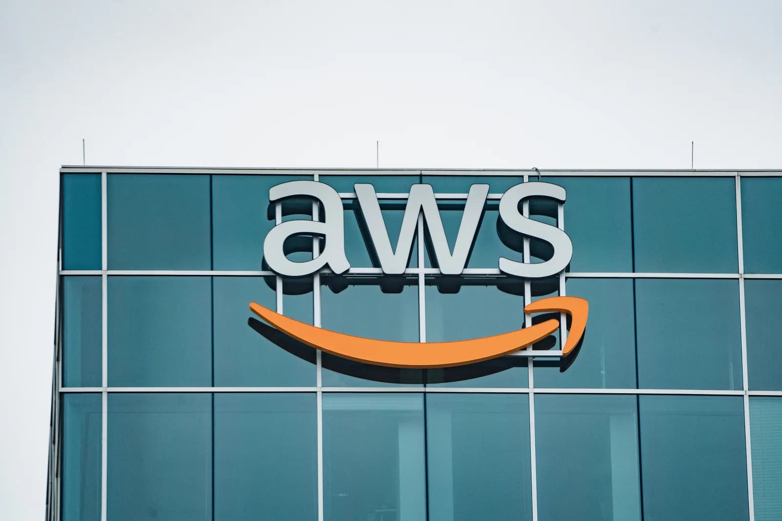 Amazon Web Services sign on an office building in Houston, Texas.